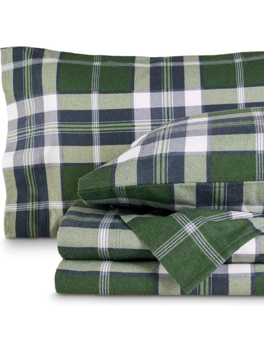 Cozy Twin XL Flannel Sheet Set - Enchanted Green Plaid, Soft & Warm Bedding